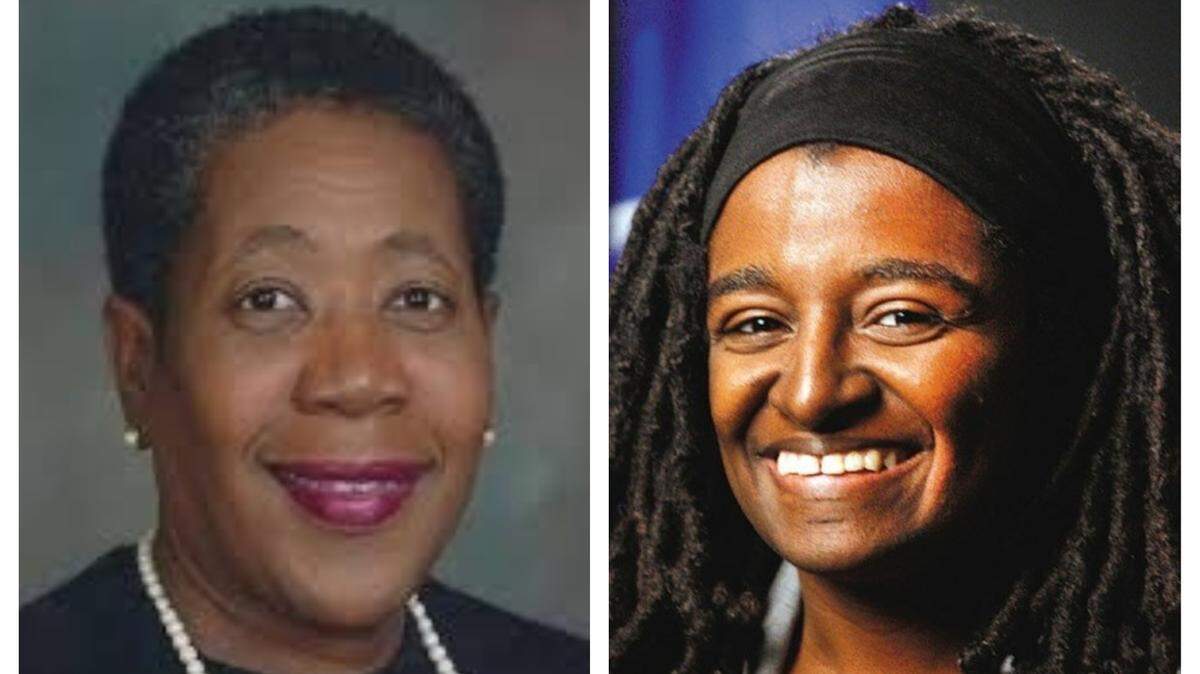 Victoria Peterson, left, and Durham Mayor Pro Tem Jillian Johnson