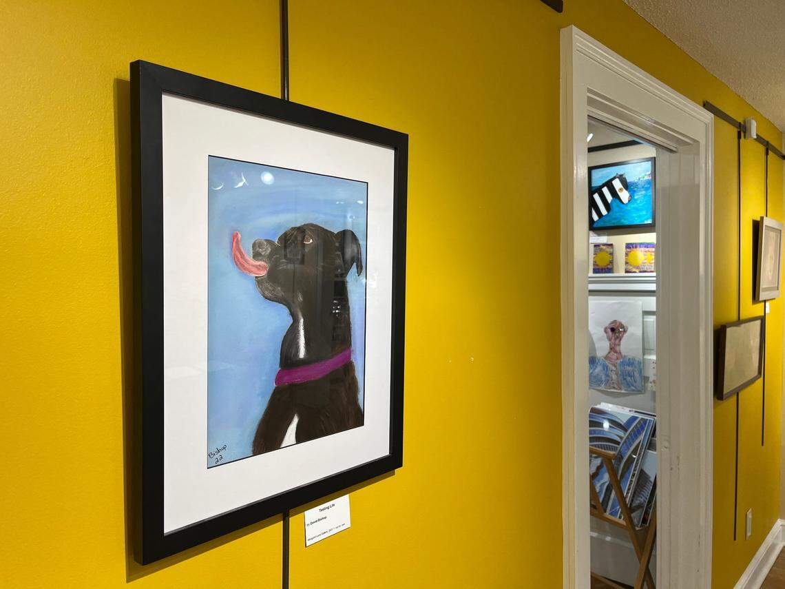 “I called the piece ‘Tasting Life.’ Spending so much time with dogs helped me see the world from their perspective,” said Orange Correctional Center resident David Bishop, who was a service dog trainer at his previous prison. “You have to make the moment count, and that’s what the message of my piece is.” Tasting Life was on display at the Something to Say art show at Margaret Lane Gallery on Saturday, July 30, 2022.