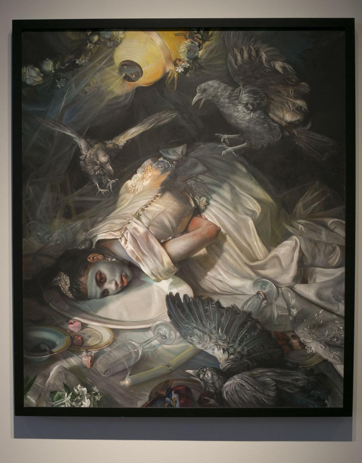 “White Crows” by painter Margaret Bowland on exhibit at the Contemporary Art Museum in Raleigh, N.C., on Wednesday, April 18, 2018. Bowland’s series of painting in her show “Painting the Roses Red” will be shown through June 17, 2018.