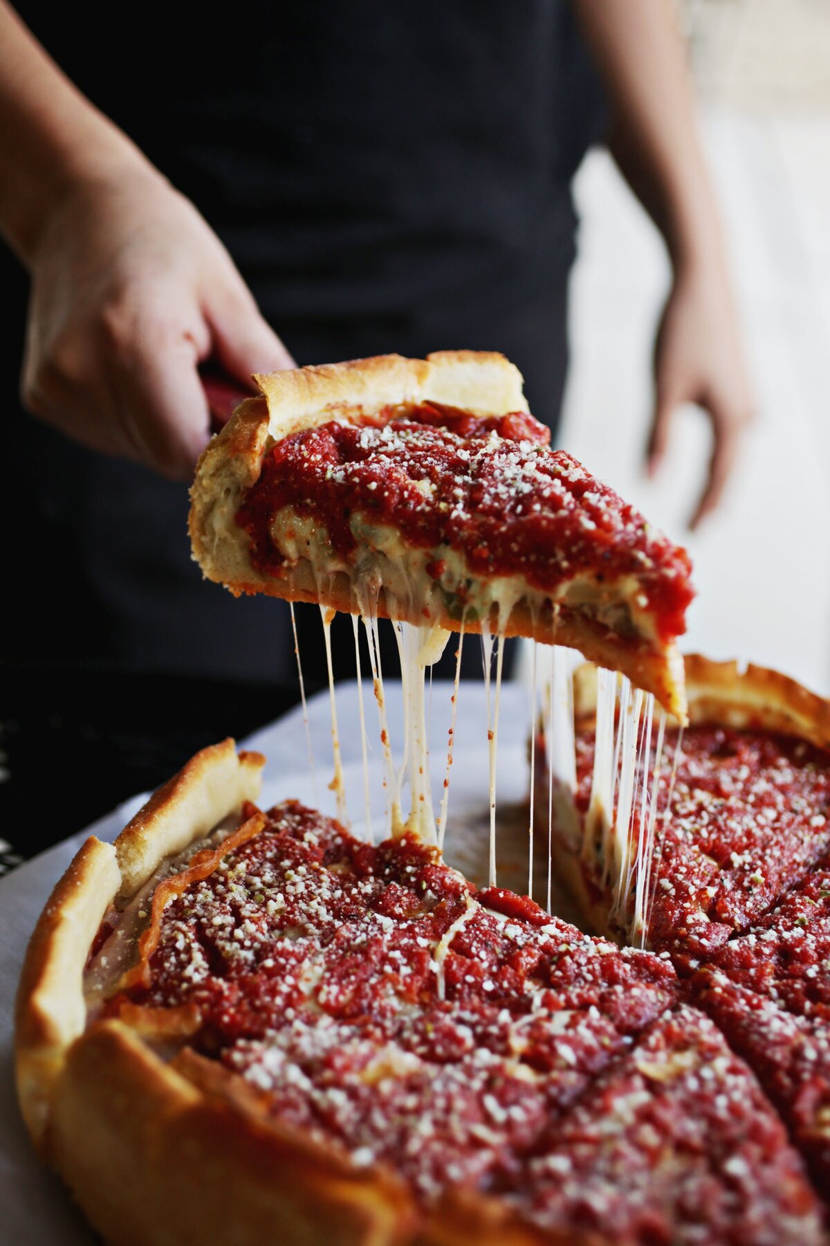 Uncle Tony’s stuffed pizza is from Nancy’s Pizzeria’s signature menu in Raleigh. The “thick, round pie has a high, crisp,golden crust ringed around a red sauce center” stuffed with italian sausage, pepperoni, green peppers, onions.
