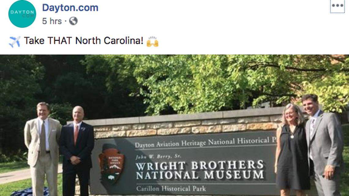 A screenshot of a Facebook post by Dayton.com regarding the Wright Brothers National Museum.