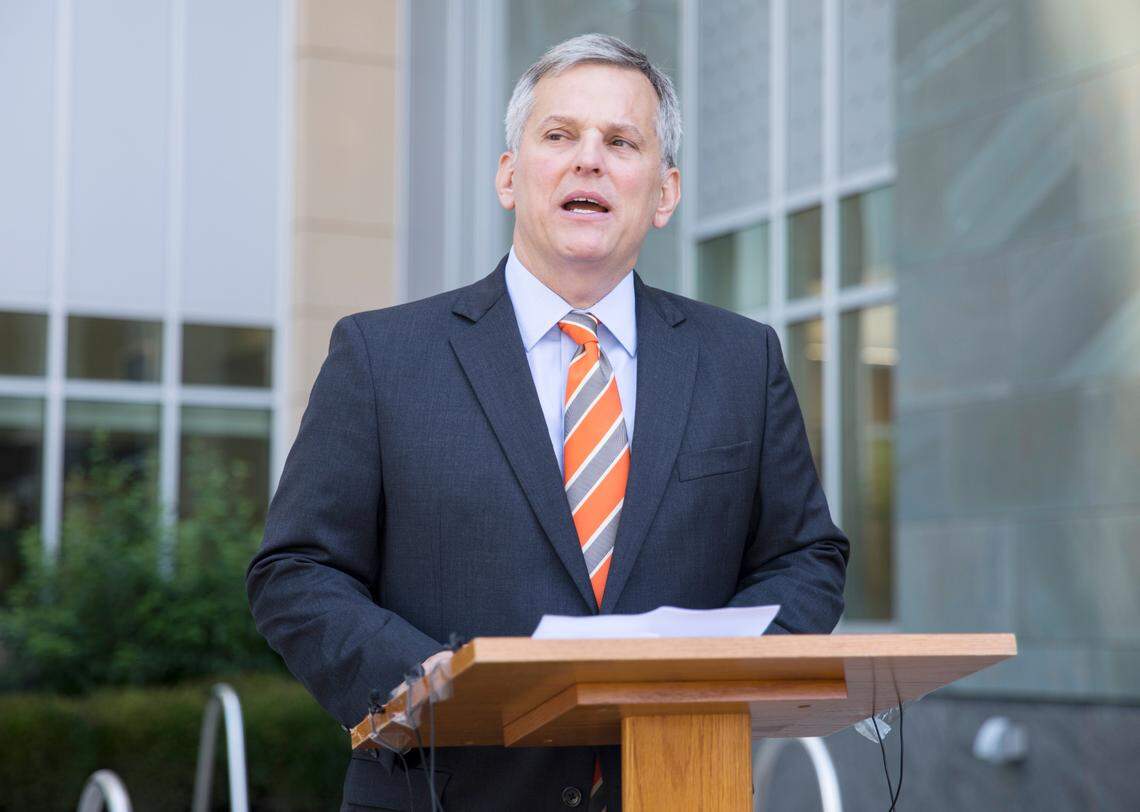 North Carolina Attorney General Josh Stein holds a press conference outside the Durham County Courthouse after the state’s case against Juul, the e-cigarette company, was settled on Monday, June 28, 2021.