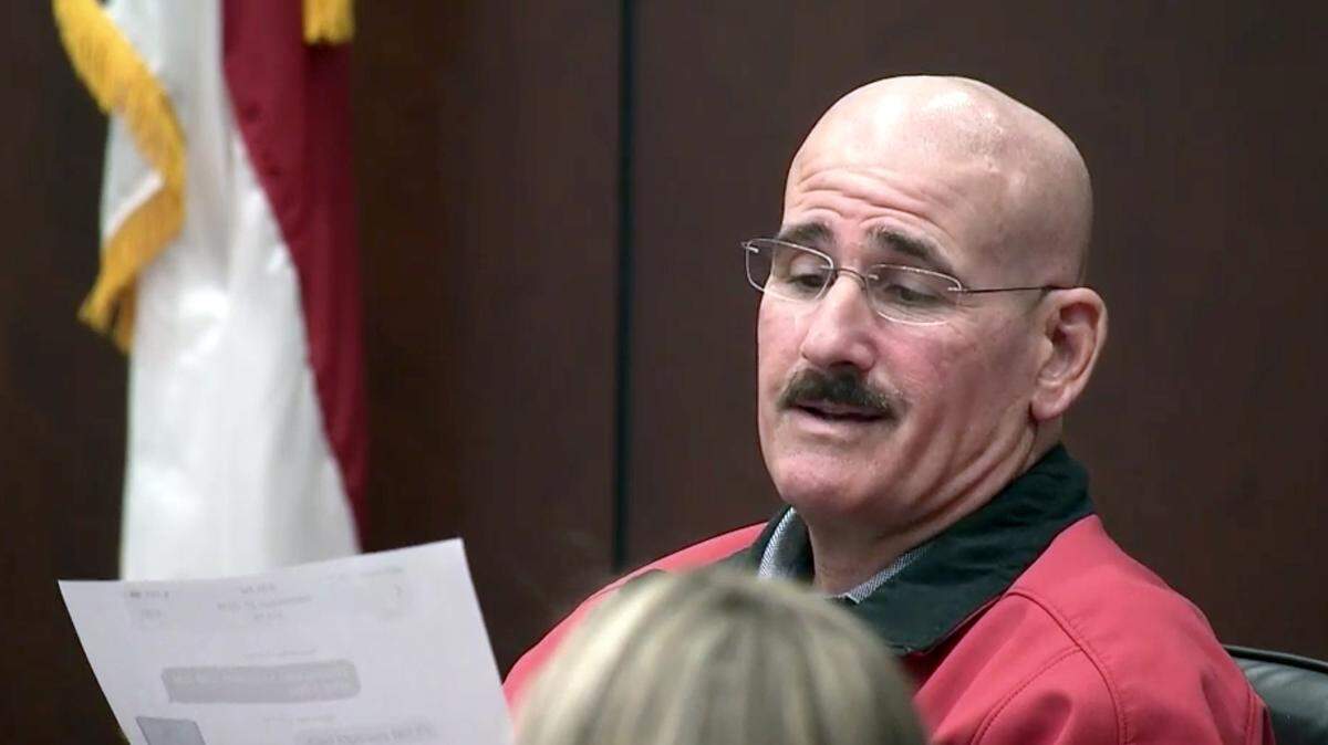 Former Rockingham County District Attorney Craig Blitzer is being cross-examined by Wallace Bradsher, the former district attorney of Person and Caswell counties. Blitzer has pleaded guilty for playing a role in a scheme in which the two men agreed to hire each other’s wives and pay them for doing little to no work. Bradsher is on trial in Wake County Superior Court, accused of felony conspiracy, obtaining property by false pretense, abetting obstruction of justice and failure to discharge duties.