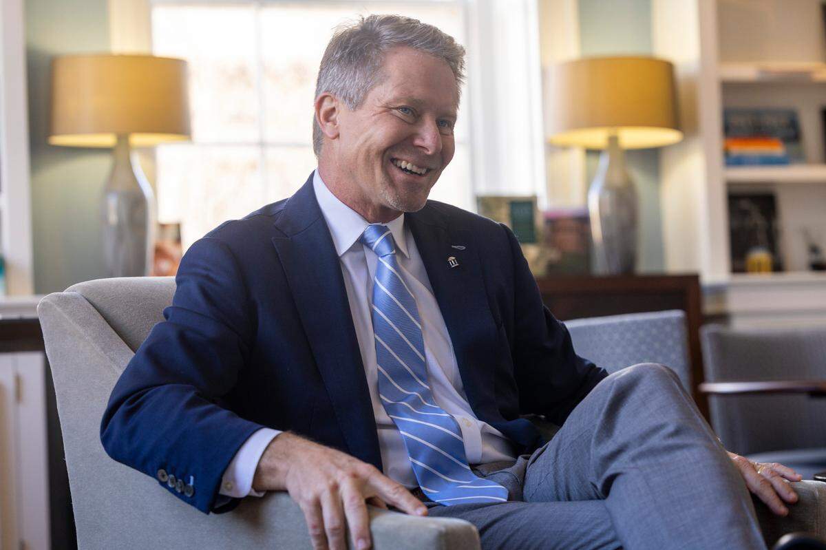 Kevin Guskiewicz reflects on his time as the chancellor of UNC-Chapel Hill during an interview with The News & Observer on Wednesday, Jan.10, 2024. Guskiewicz will leave the university Friday to become the president of Michigan State University.