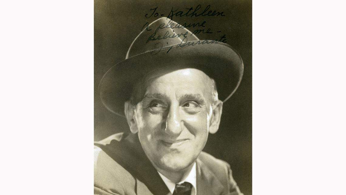 An autographed photo of Jimmy Durante to Kathleen High Moore, the mother of Suzy Moore King. 