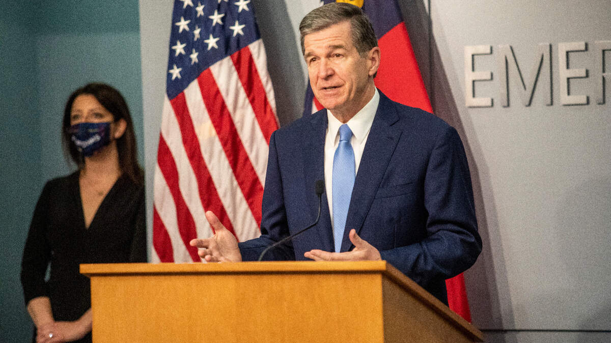 Gov. Roy Cooper speaks during a briefing on North CarolinaÕs coronavirus pandemic response Thursday, March. 25, 2021 at the NC Emergency Operations Center in Raleigh.