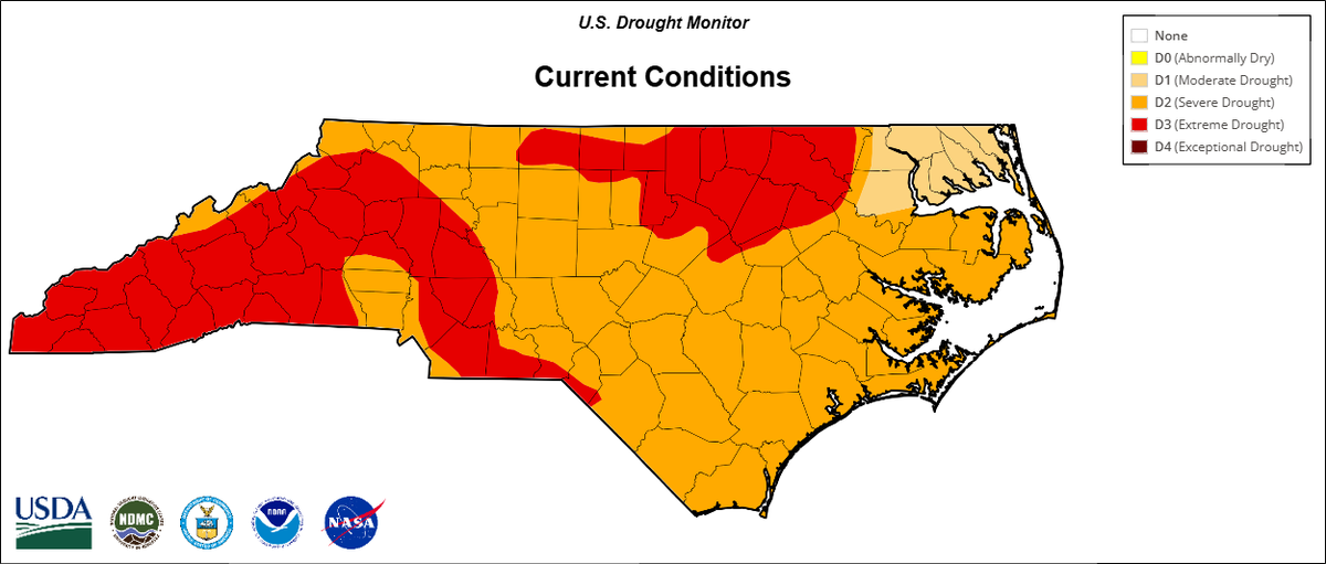 The drought conditions in North Carolina as of Thursday, April 21, 2026.