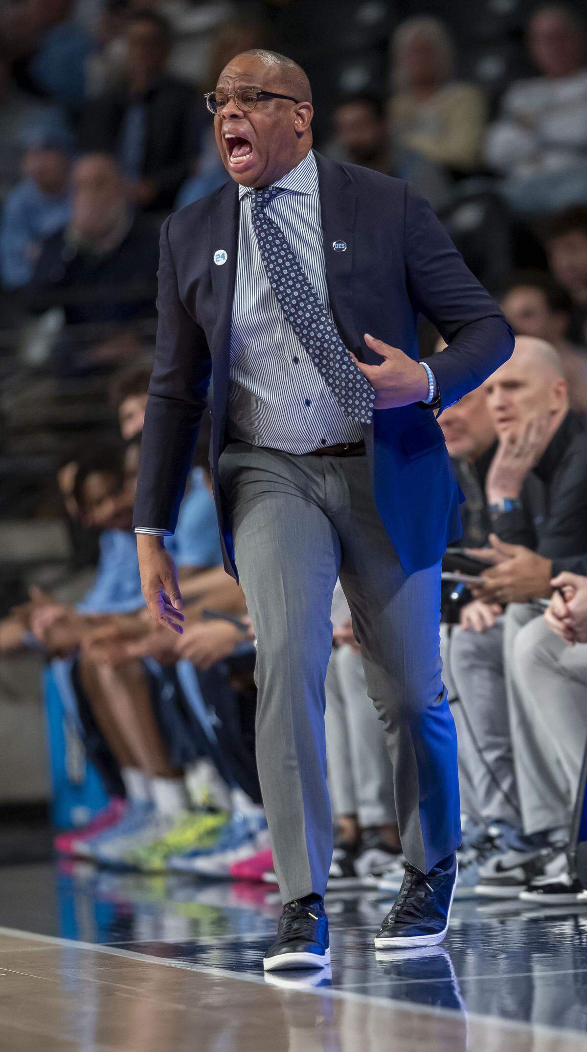 North Carolina coach Hubert Davis directs his team on offense in the first half against Georgia Tech on Saturday, January 31, 2026 at McCamish Pavilion in Atlanta Ga. 