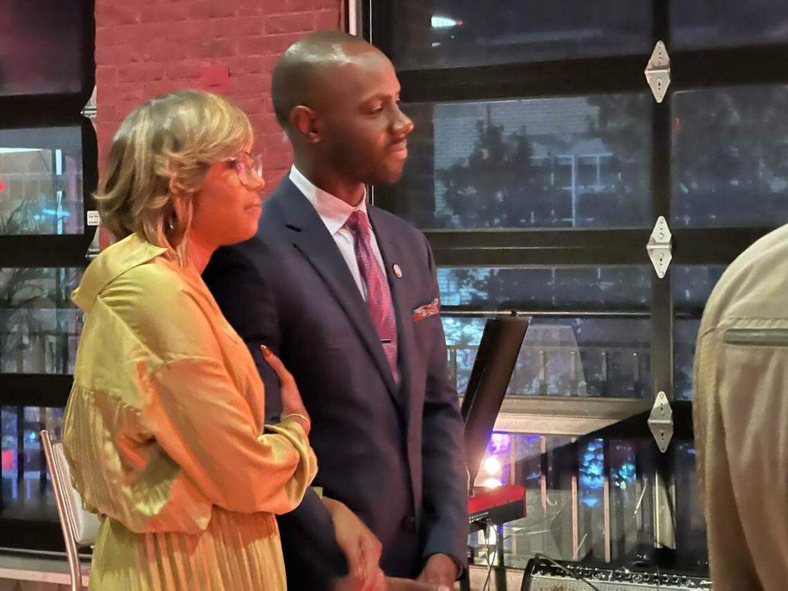Terrance Ruth and his wife, Kiara, at the Ruth campaign party on Nov. 8, 2022.