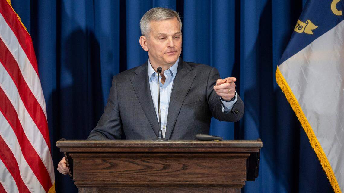 Gov. Josh Stein announces his 2025-27 state budget proposal during a press conference Wednesday, March 19, 2025, at the Albemarle Building in Raleigh.