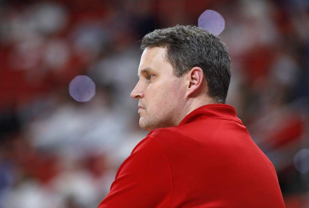 NC State head coach Will Wade watches from the sideline during the second half of the Wolfpack’s 93-64 loss to Duke on Monday, March 2, 2026, at Lenovo Center in Raleigh, N.C.