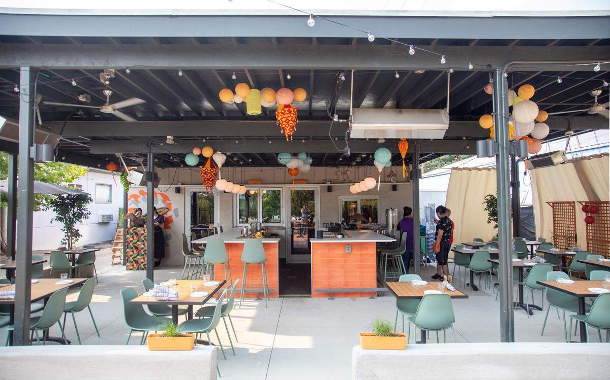 The patio at Ajja, a new restaurant from Cheetie Kumar and Paul Siler in on Bickett Blvd. in Raleigh. Ajja focuses on Mediterranean, Middle Eastern and Southwest Asian flavors.