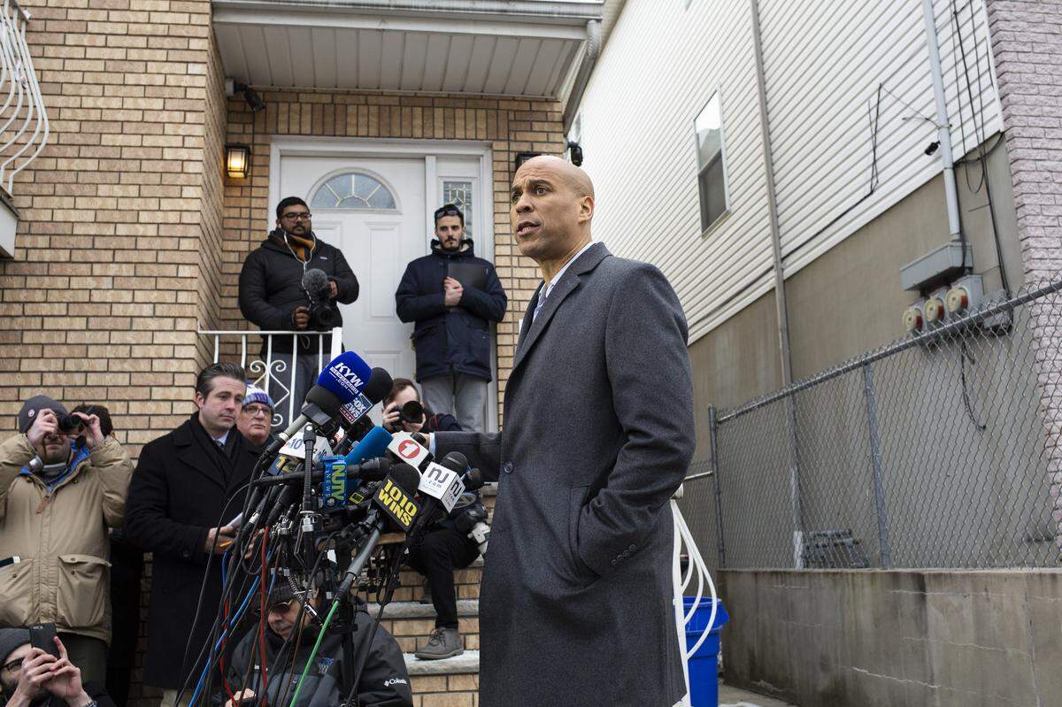 Sen. Cory Booker, a Democrat from New Jersey, announces his presidential candidacy in front of his home in Newark, N.J., Feb. 1, 2019.