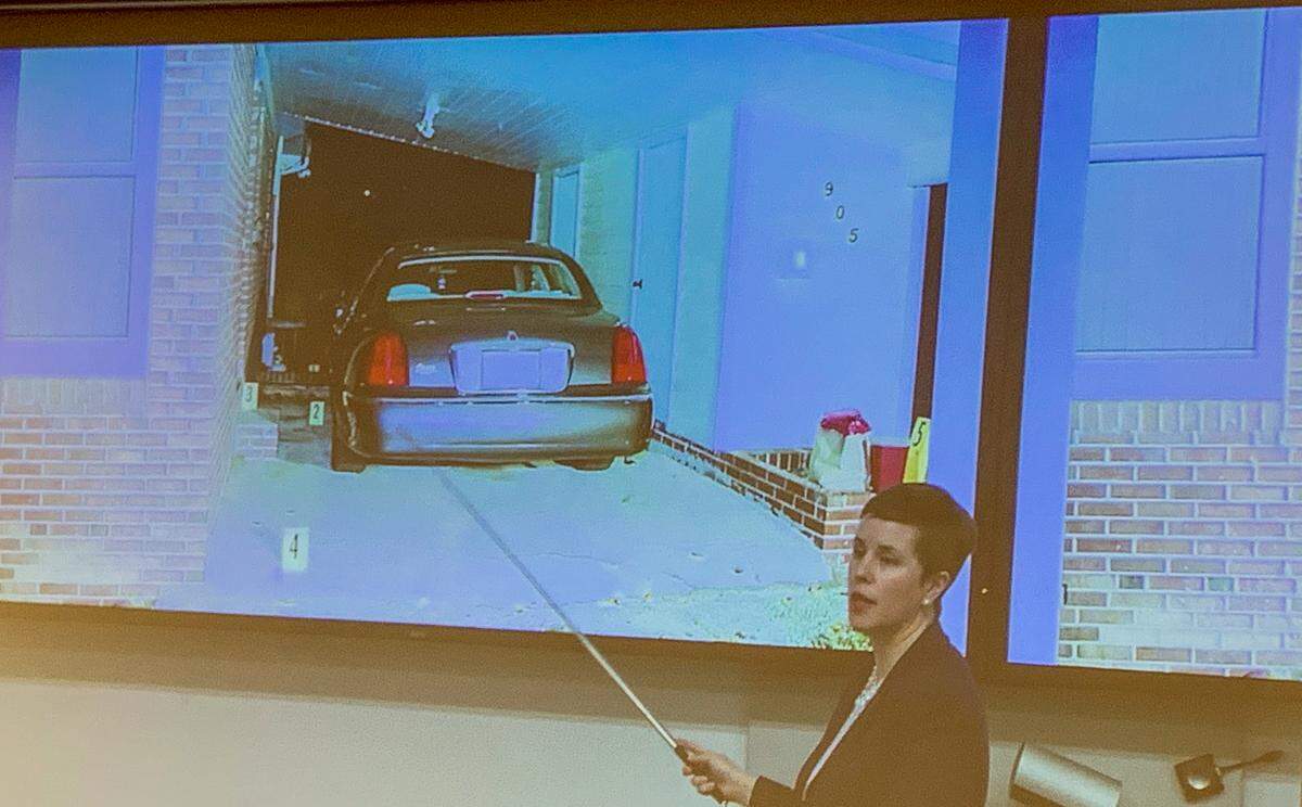 From 2023: Julia Bridenstine, the N.C. Innocence Inquiry Commission staff attorney and evidence custodian, points to where Nathaniel Jones was found dead in 2002 in Winston-Salem. The commission in 2020 heard an appeal for innocence for five teenagers convicted of beating, robbing and leaving Jones bound on the ground, where he died of a heart attack.