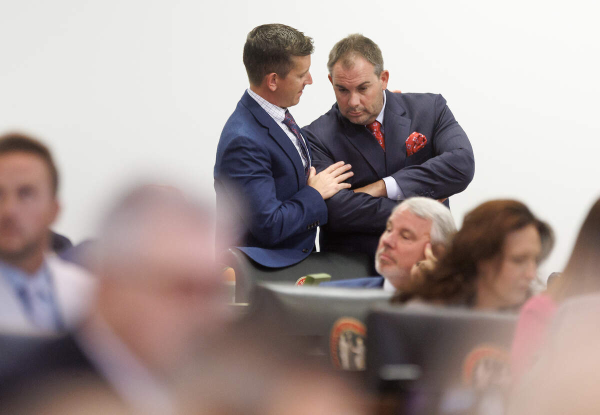 Rep. Jonathan Almond speaks with Rep. John Bell, House Rules Chair, during the House session on Wednesday, July 1, 2026, at the Legislative Building in Raleigh, N.C.