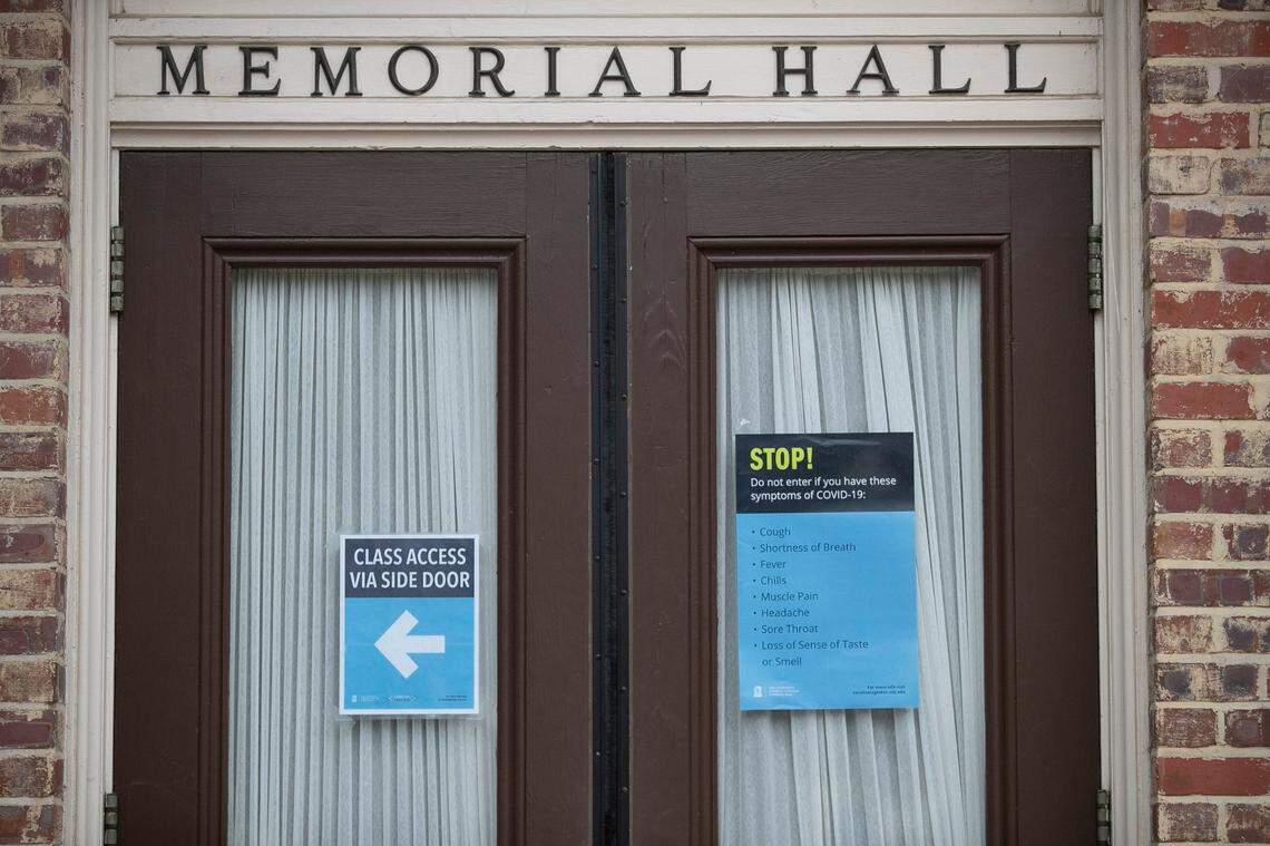 Memorial Hall on the University of North Carolina campus is closed on Thursday, August 20, 2020 after all classes were moved online due to the spread of the COVID-19 virus on campus.