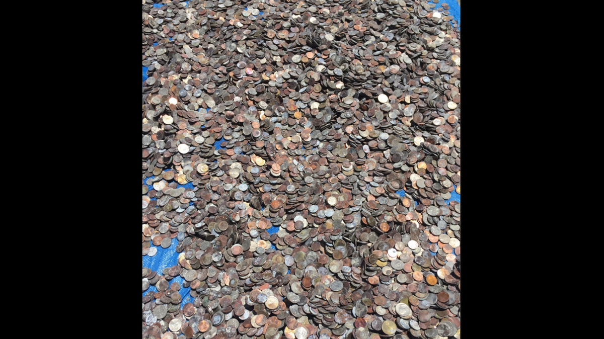 About 100 gallons of coins were pulled from the bottom of a fountain at the North Carolina Aquarian at Pine Knoll Shores. How much do you think it added up to?