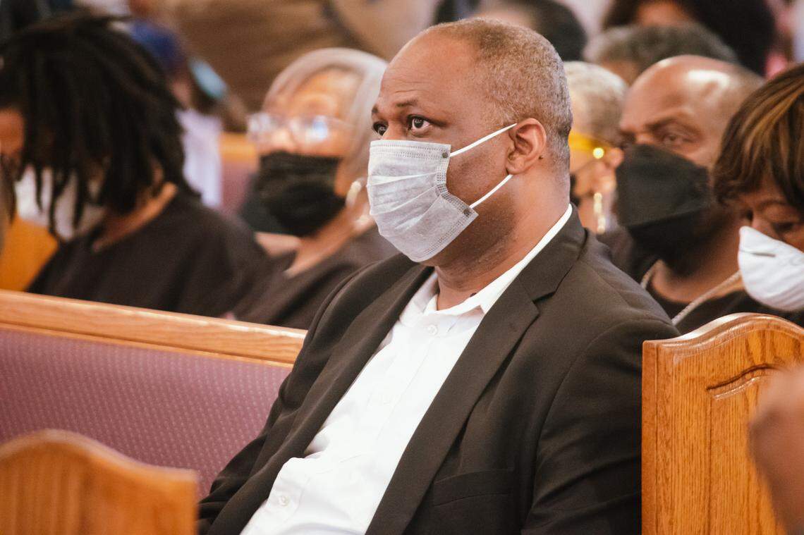 Henry McKoy, a professor at N.C. Central University professor and leader of the Hayti Reborn group, at a special Durham City Council meeting at the Monument of Faith Church in Durham on Monday, June 13, 2022.