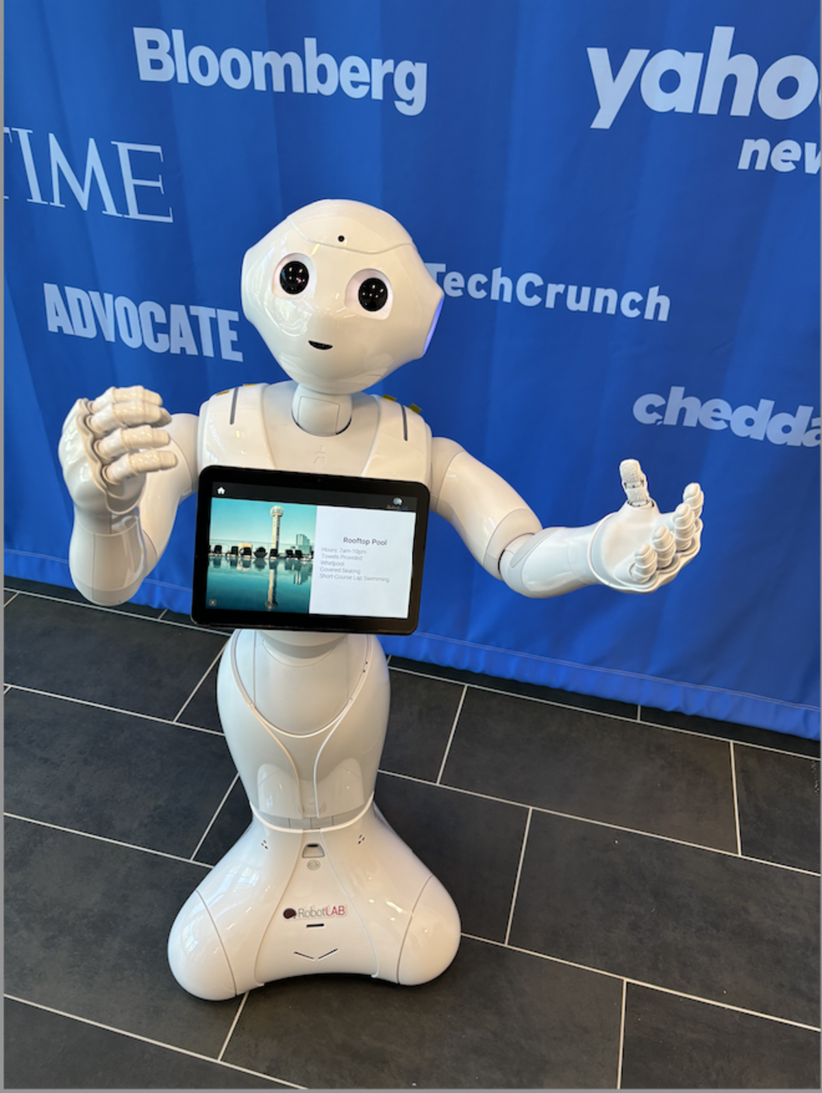 Pepper, from Soft Bank Robotics, on display at RobotLab in Raleigh on Feb. 21, 2024.