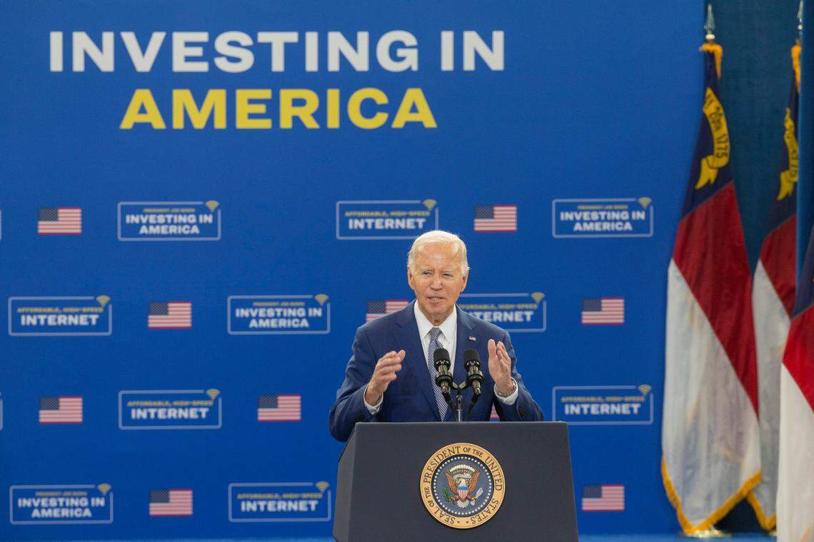 President Joe Biden speaks Thursday, Jan. 18, 2023 at the Abbotts Creek Community Center in Raleigh. Biden announced plans to invest $82 million from the American Rescue Plan for affordable high speed internet for 20,000 North Carolinians.