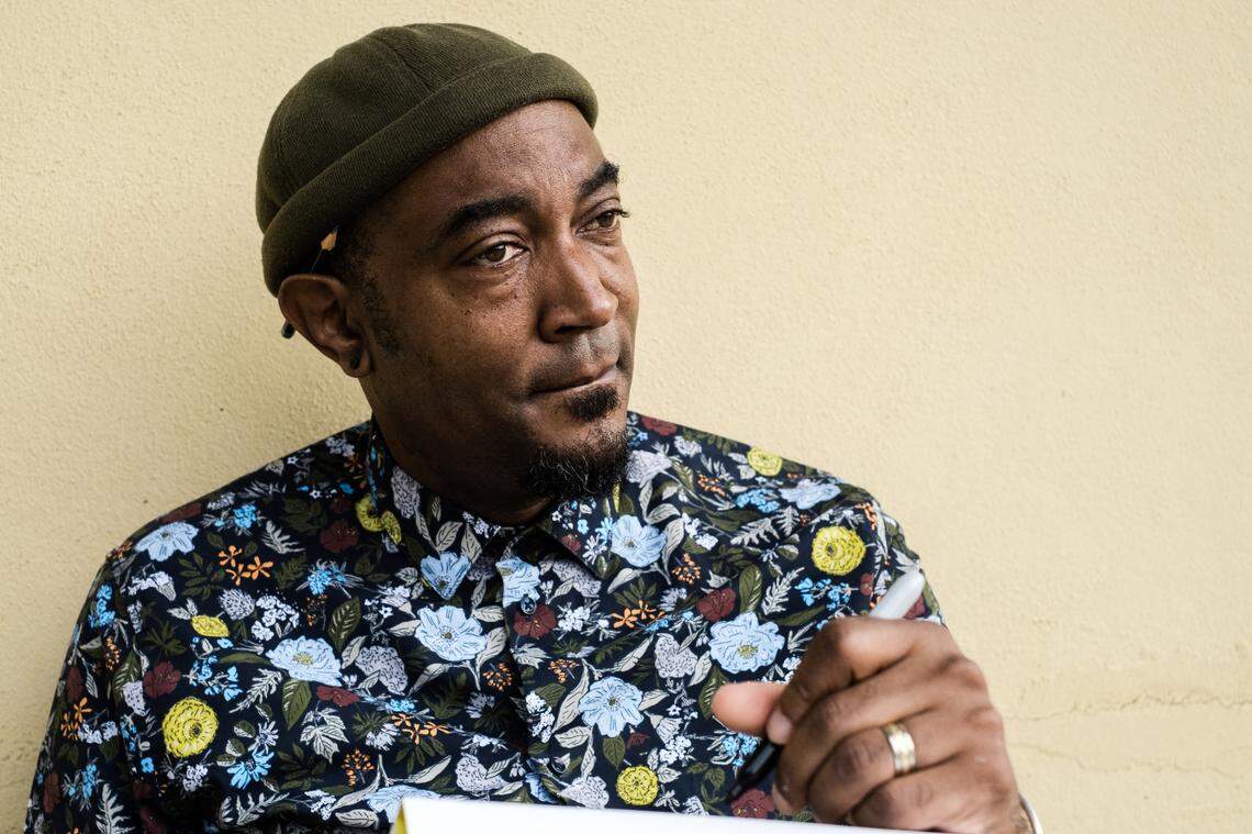 Cartoonist Keith Knight, photographed in 2020, is a cartoonist (“The Knight Life”) and television writer and co-creator (Hulu’s “Woke”) who for decades has used humor to spotlight controversies and absurdities through his lens as a Black creator.