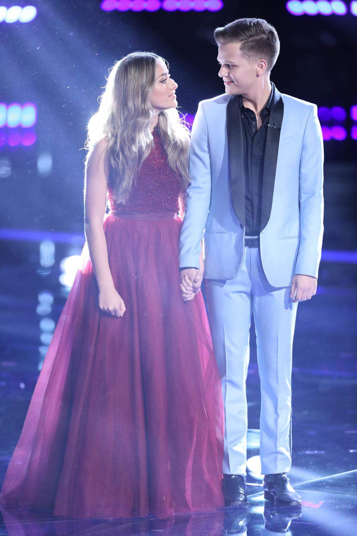 Brynn Cartelli, left, and Britton Buchanan await the results of "The Voice" finale on May 22, 2018.