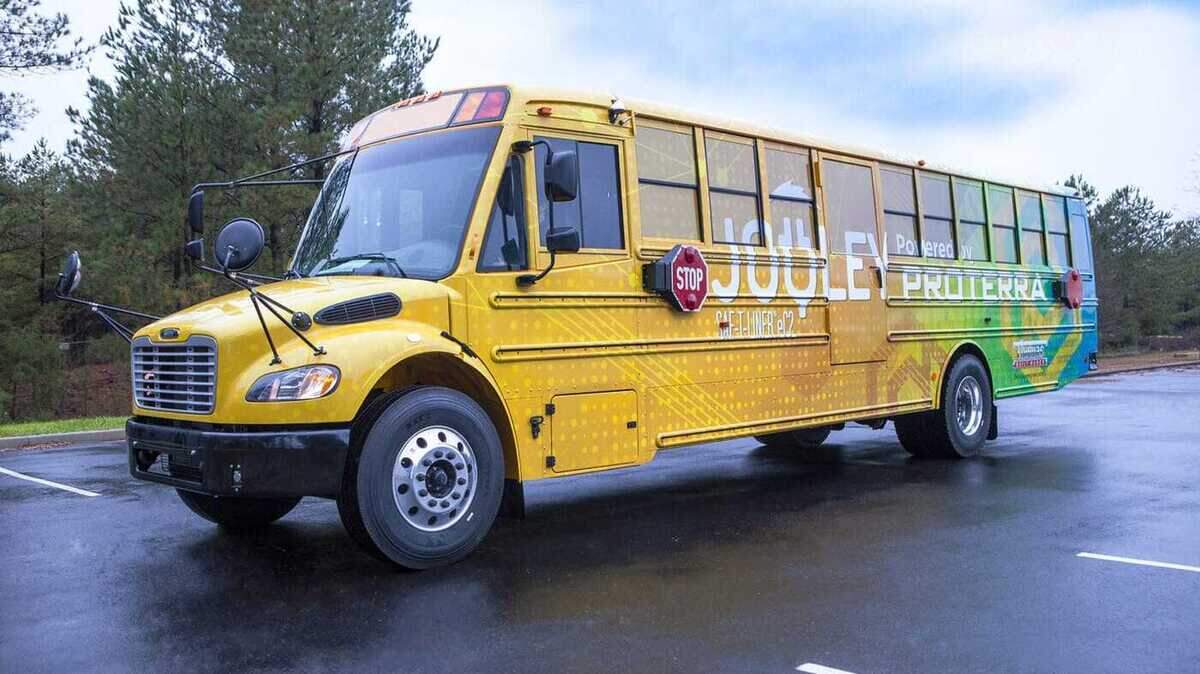 The Saf-T-Liner C2 Jouley electric school bus made by Thomas Built Buses in High Point won the inaugural “Coolest Thing Made in NC” contest organized by the N.C. Chamber last year.