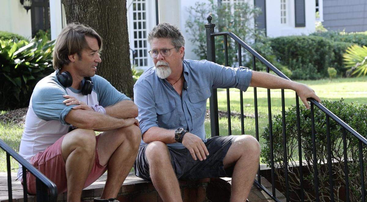 Director Jonas Pate sits with co-producer Michael Jefferson on the Wilmington, N.C., set of “The Runarounds,” a new Amazon Prime series. Jefferson has worked in the North Carolina film industry his entire life and says Wilmington has a tight-knit film community.