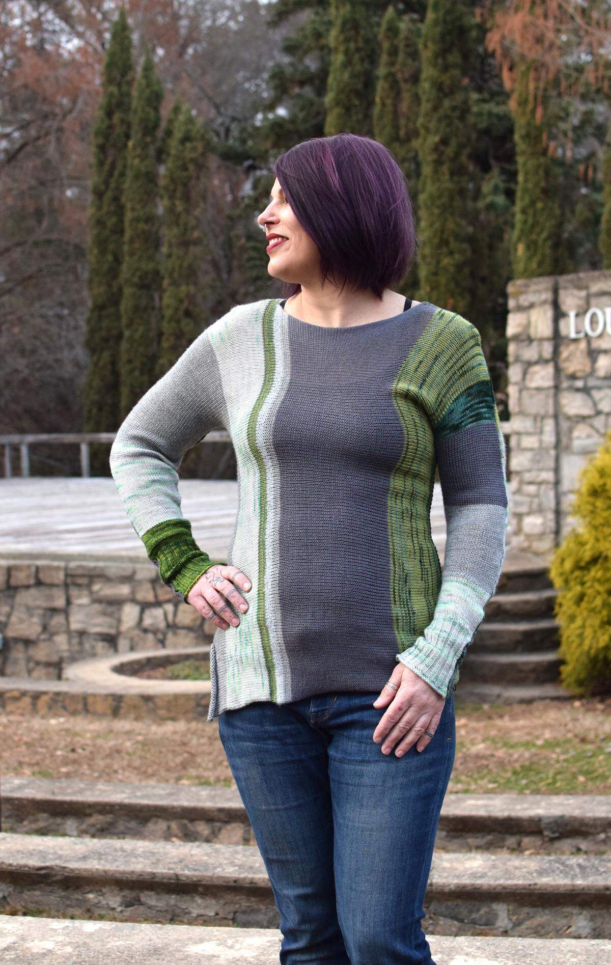 A sweater from  Modique Couture made from yard with  American-sourced fibers that's hand-dyed at Debbie Duck Yarns in Fuquay-Varina. The line is available  at etsy.com/shop/ModiqueCouture as well as at pop-up markets.