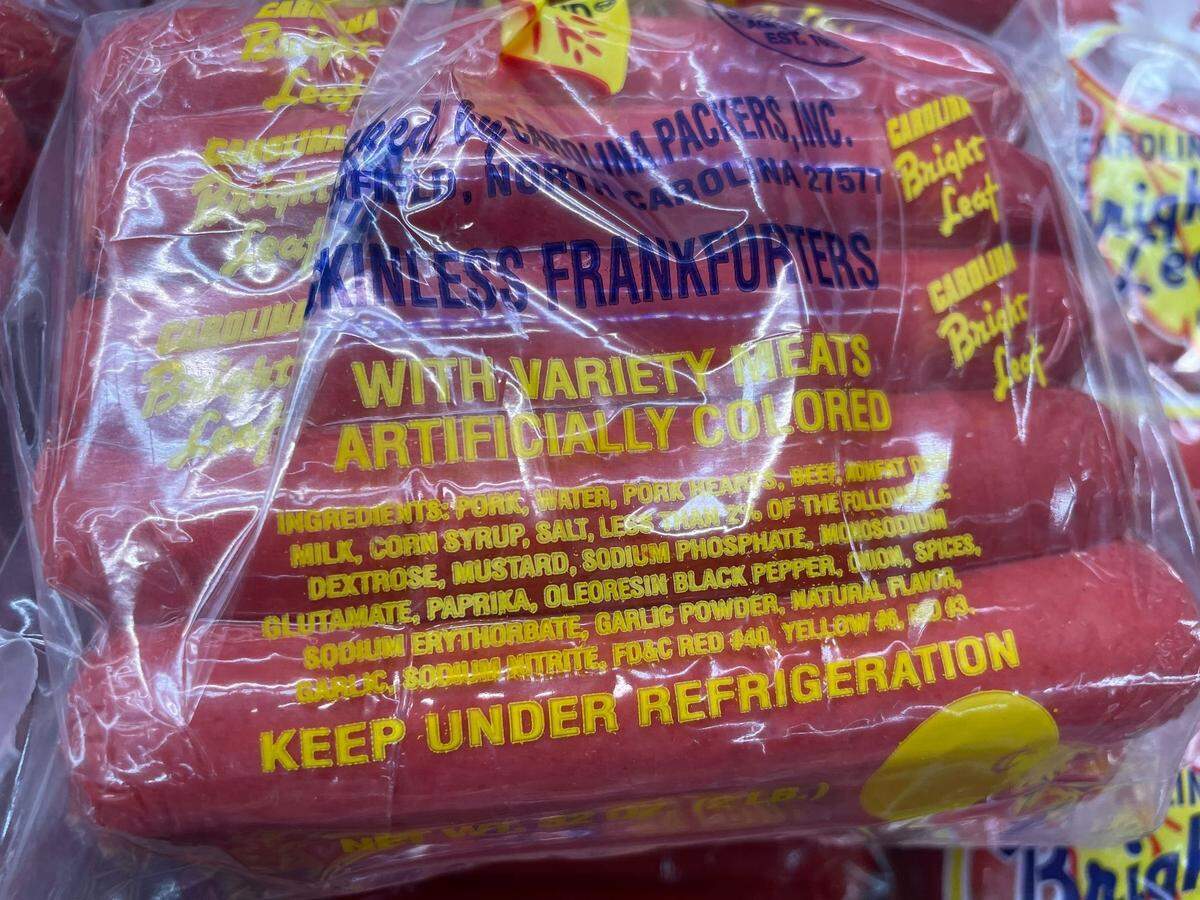 A bag of Carolina Packers’ Bright Leaf hot dogs, photographed on Jan. 17, 2025.