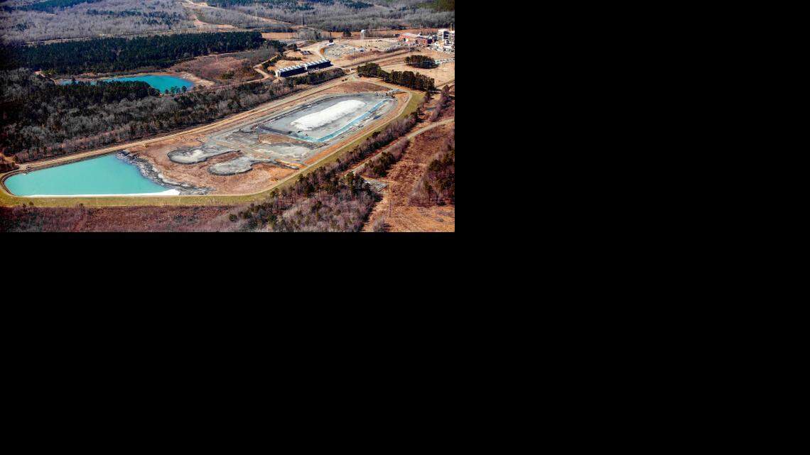 An aerial photo taken by Riverkeeper Rick Dove on March 10 shows coal ash impoundments at the Duke Energy Cape Fear Plant.
