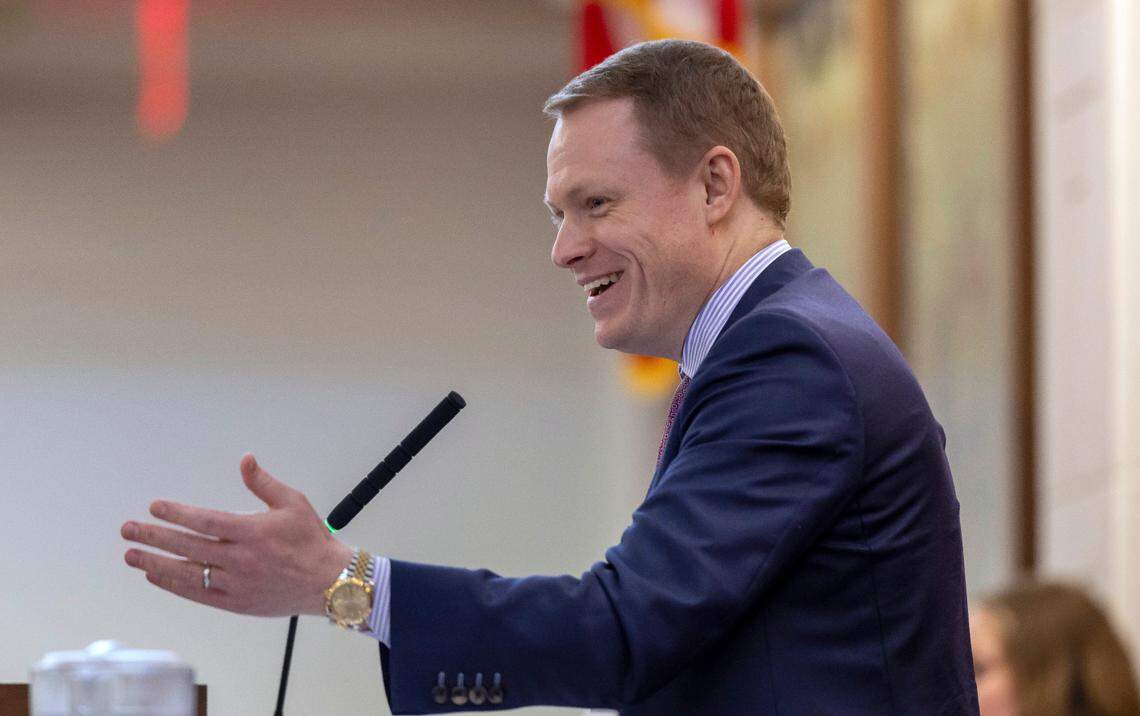 House Speaker Destin Hall presides over the opening day of the 2025 House session on Wednesday, January 29, 2025 at the General Assembly in Raleigh, N.C.