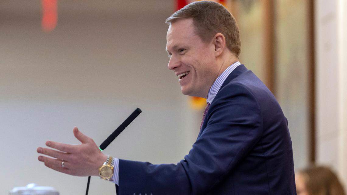 House Speaker Destin Hall presides over the opening day of the 2025 House session on Wednesday, January 29, 2025 at the General Assembly in Raleigh, N.C.