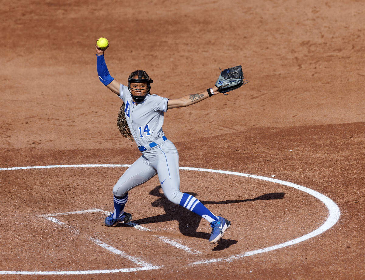 Duke’s Jala Wright throws a pitch during the fourth inning of the Blue Devils’ 6-0 win over Longwood on Wednesday, April 24, 2024, in Durham, N.C.