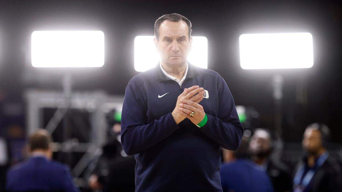 Duke head coach Mike Krzyzewski walks down the court during Dukes open practice at the Caesars Superdome in New Orleans, La., Friday, April 1, 2022. North Carolina will face Duke in the Final Four Saturday.