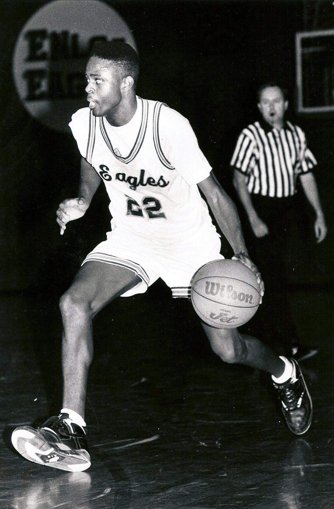 Raleigh native LeVelle Moton, right, led the NCCU Eagles to two conference championships before graduating in 1992. The 6-foot-3 guard was named a McDonald’s All-American Honorable Mention as a senior. Today, he coaches the Eagles and has been inducted into the CIAA Hall of Fame.