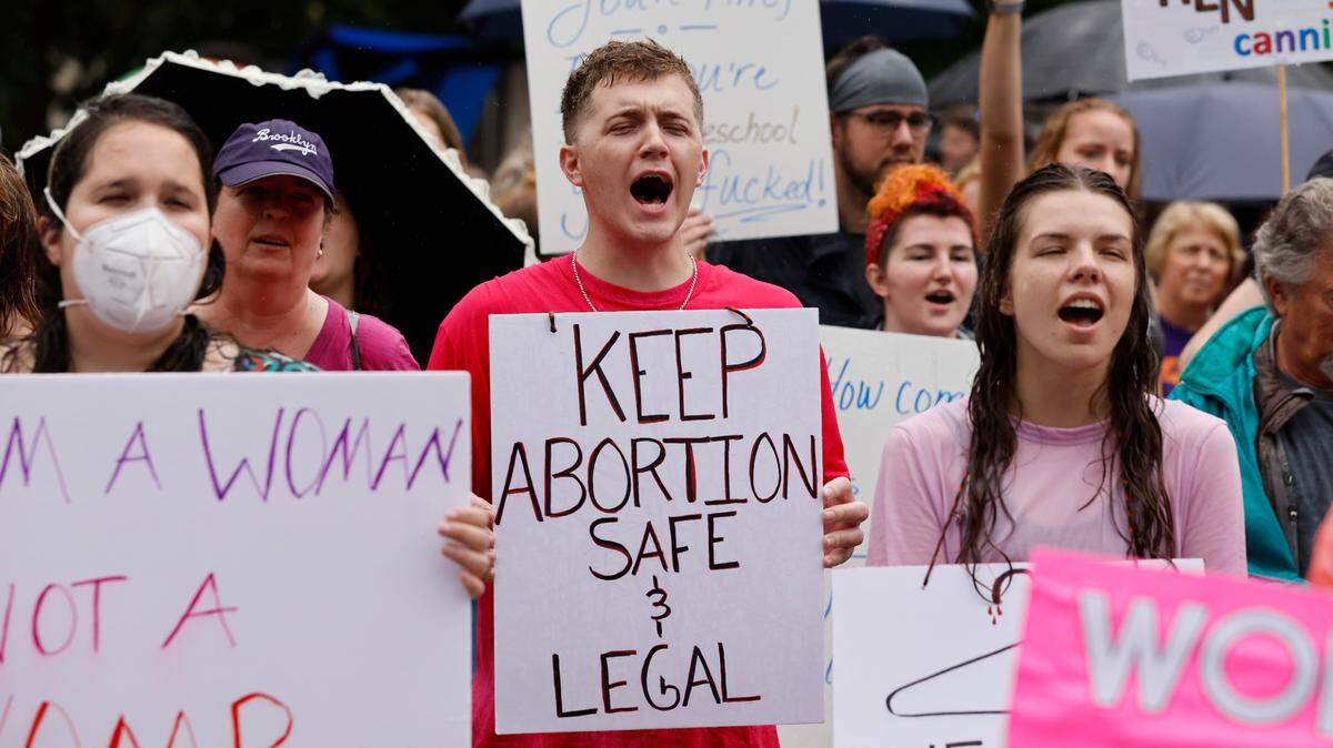 Abortion rights protesters rally outside the State Capitol in Raleigh during the Bans Off Our Bodies march and rally on May 14, 2022.