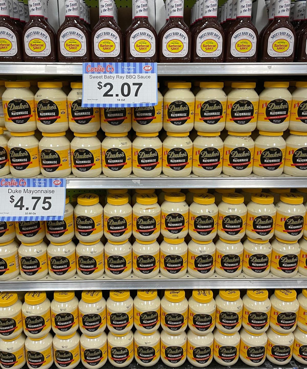 Carlie C’s grocery store in Raleigh didn’t have the lowest price on Duke’s mayo of all the stores we shopped, but they definitely had the most.