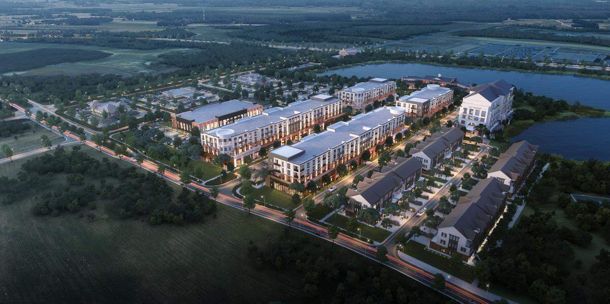A rendering of Flowers Plantation’s new Waterfront District slated to begin construction later this year.