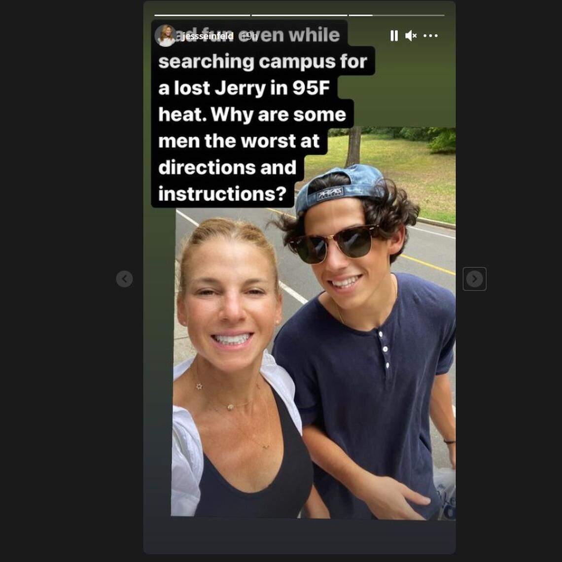 Jessica Seinfeld, left, and Julian Seinfeld are photographed in Durham, North Carolina, Aug. 18, 2021, as he is dropped off at Duke University.