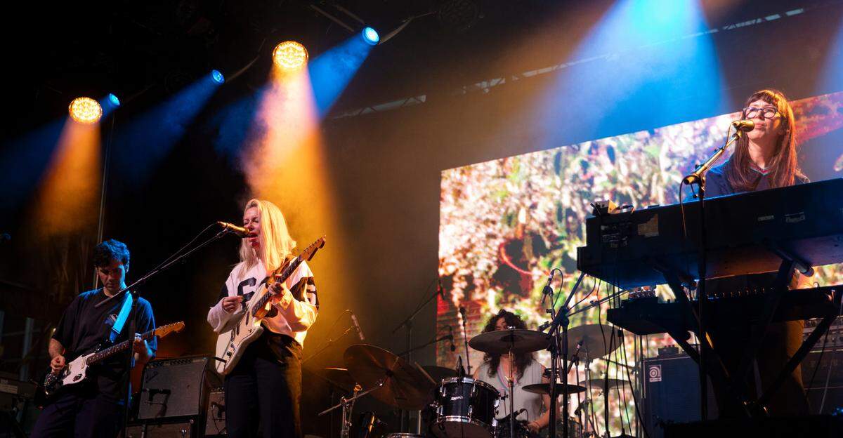 Alvvays plays to a packed main stage crowd at the Hopscotch Music Festival, Thursday night, Sept. 7, 2023 in downtown Raleigh, N.C..