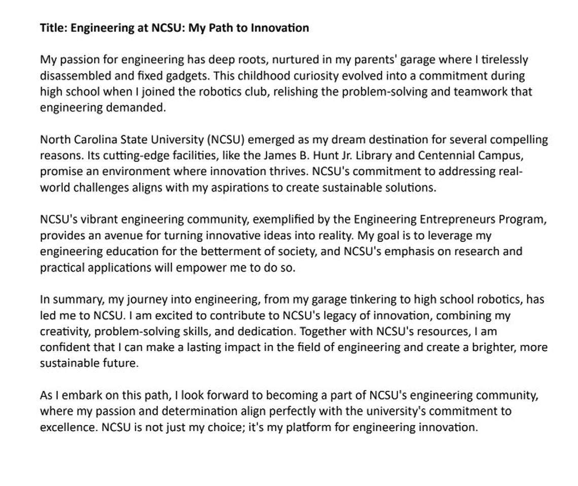 Can ChatGPT get into NC State with this short-answer essay?