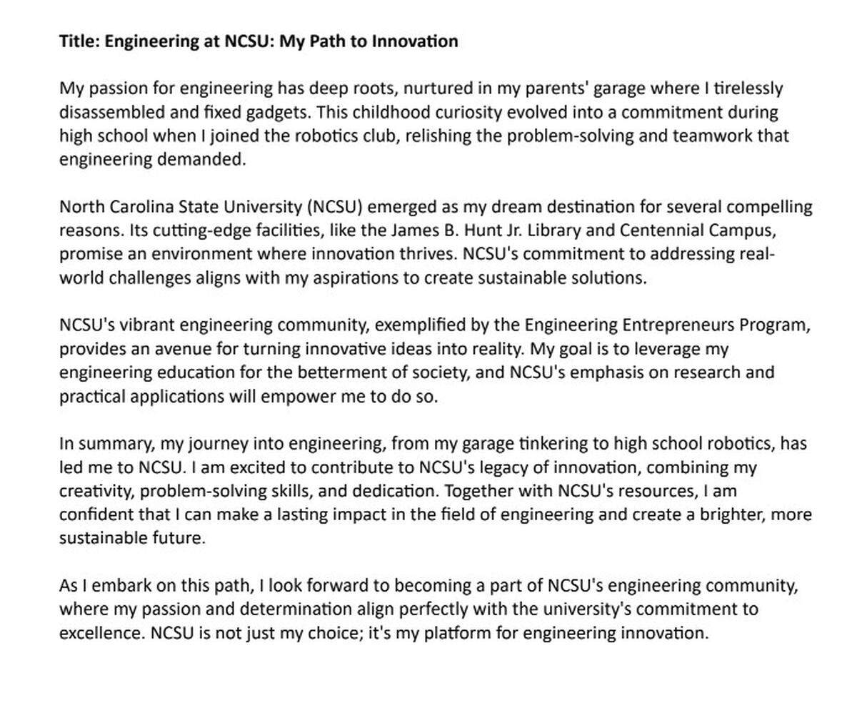 Can ChatGPT get into NC State with this short-answer essay?