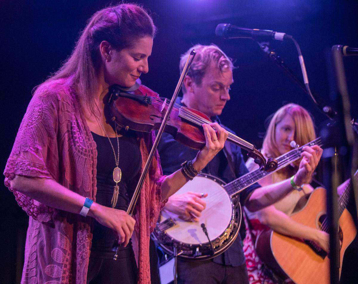 Pattie Hopkins Kinlaw, Hank Smith and Billie Feather of Hank, Pattie & The Current perform at the Lincoln Theater during the IBMA Bluegrass Ramble on Thursday, September 29, 2021 in Raleigh, N.C.