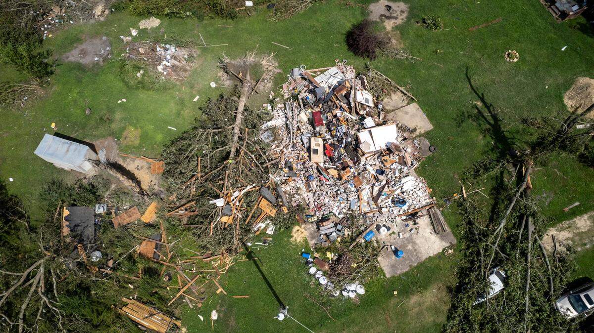 Aerial photos show leveled building Thursday, July 20, 2023 after a tornado touched down in Battleboro on Wednesday.  An EF3, tornado with wind speeds of 150 mph touched down in Nash and Edgecombe Counties around 12:30 p.m. Wednesday according to the Raleigh National Weather Service.