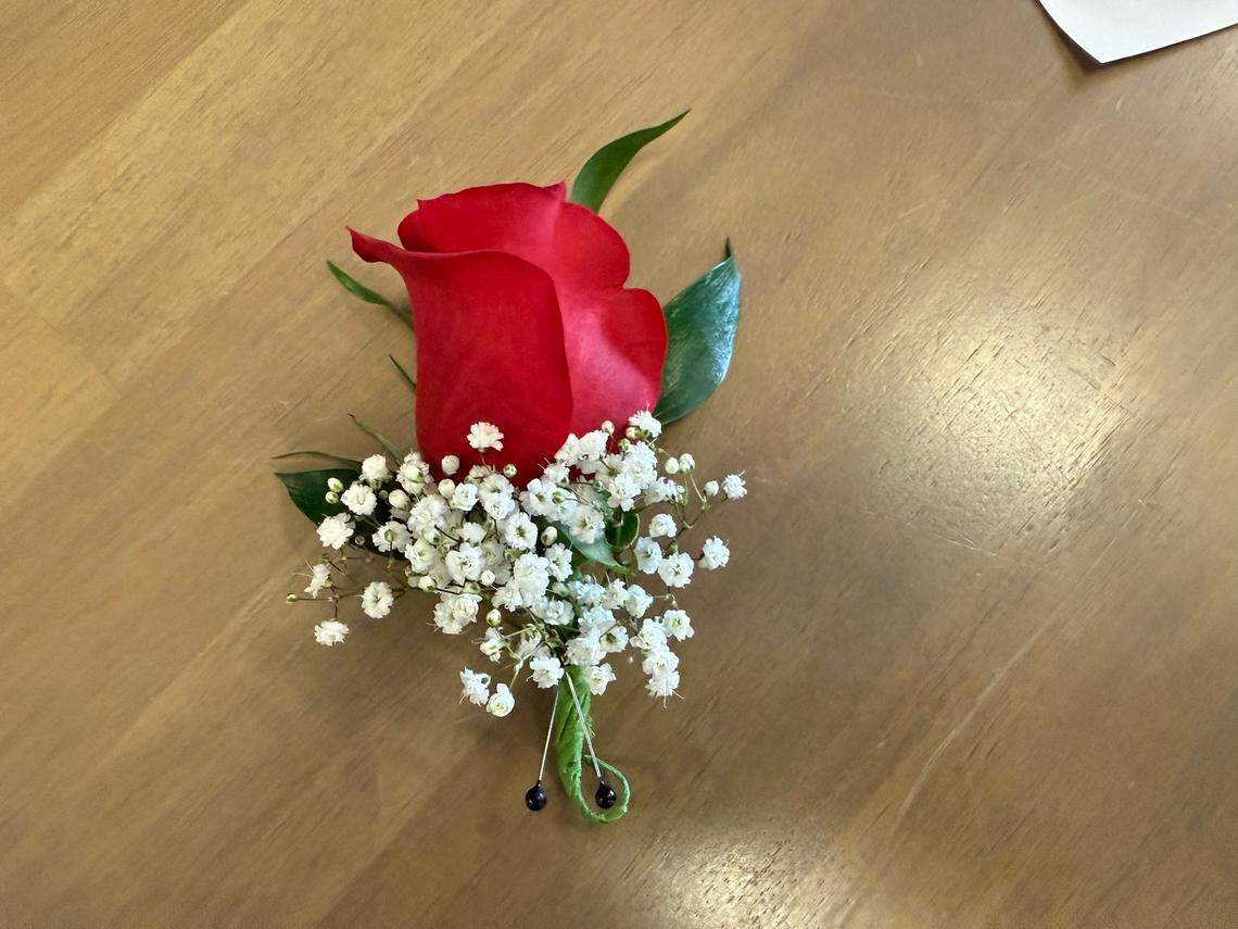 While some prom attendees are purchasing nosegays, small bouquets, the boutonniere and wrist corsage are still popular orders, Triangle florists say. This boutonniere was made by North Raleigh Florist.