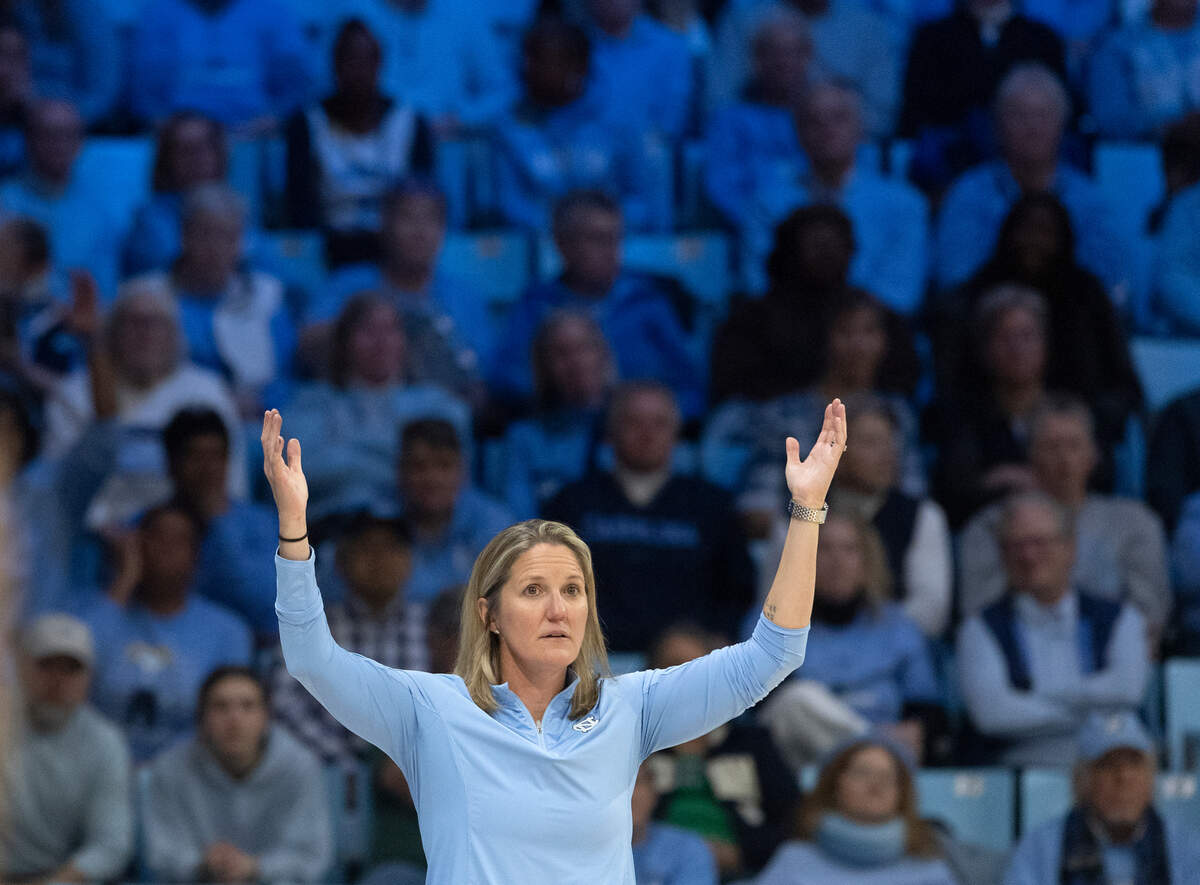 North Carolina head coach Courtney Banghart reacts during the second half of the Tar Heels’ 76-66 loss to Notre Dame on Sunday, Jan. 5, 2025, at Carmichael Arena in Chapel Hill, N.C.