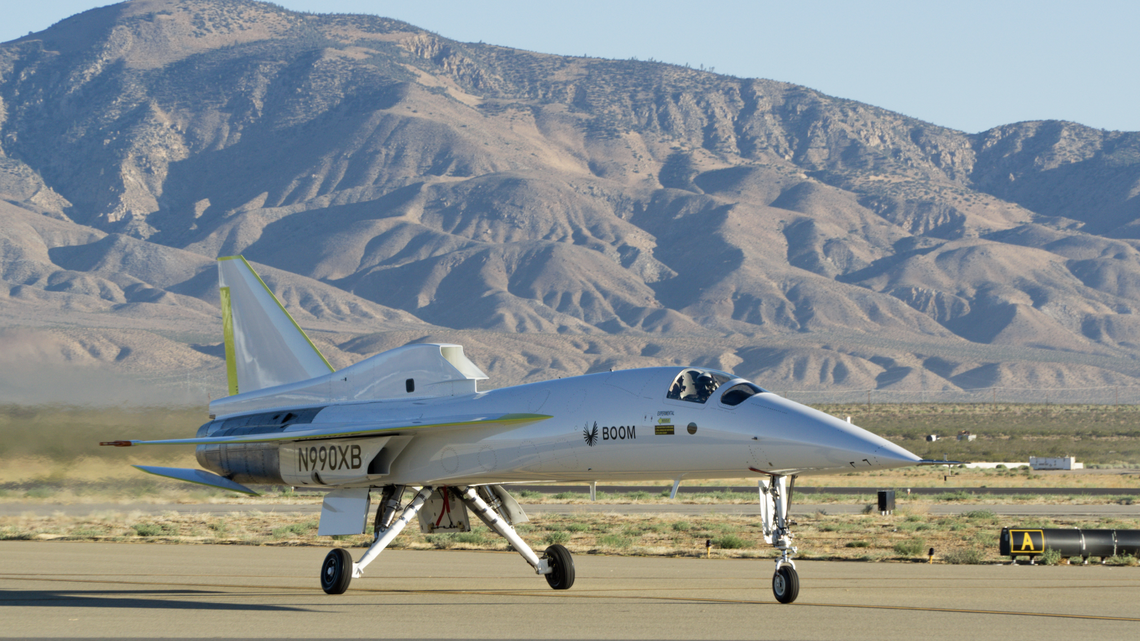 Boom Supersonic’s XB-1 testing aircraft at the Mojava Air and Space Port in California.