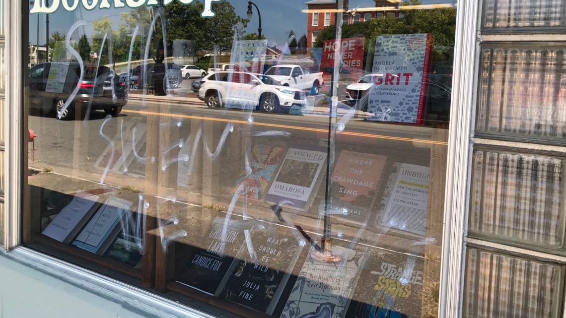 The Regulator Bookshop, a store in Durham, was defaced with graffiti referencing Silent Sam, the controversial Confederate monument on UNC Chapel Hill’s campus that protesters tore down on Monday, Aug. 20, 2018.