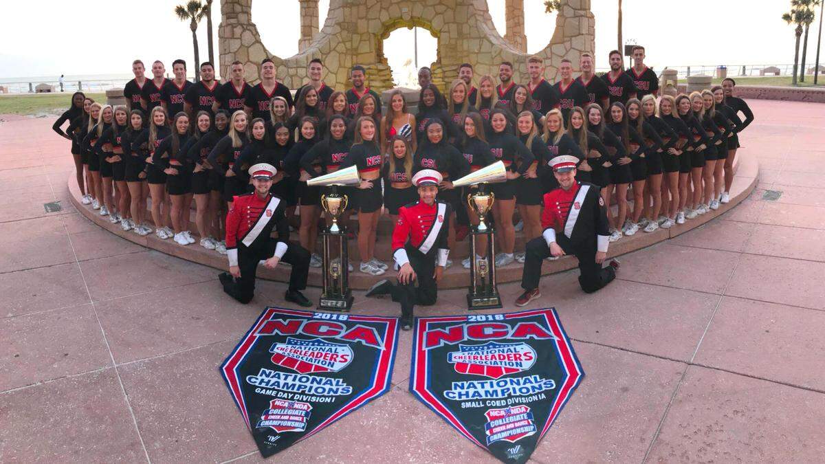 NC State won two national championships – the Small Coed Cheer Division IA and Game Day Division IA – Friday April 6, 2018 at the NCA & NDA Collegiate Cheer and Dance Championship in Daytona Beach , Fla..